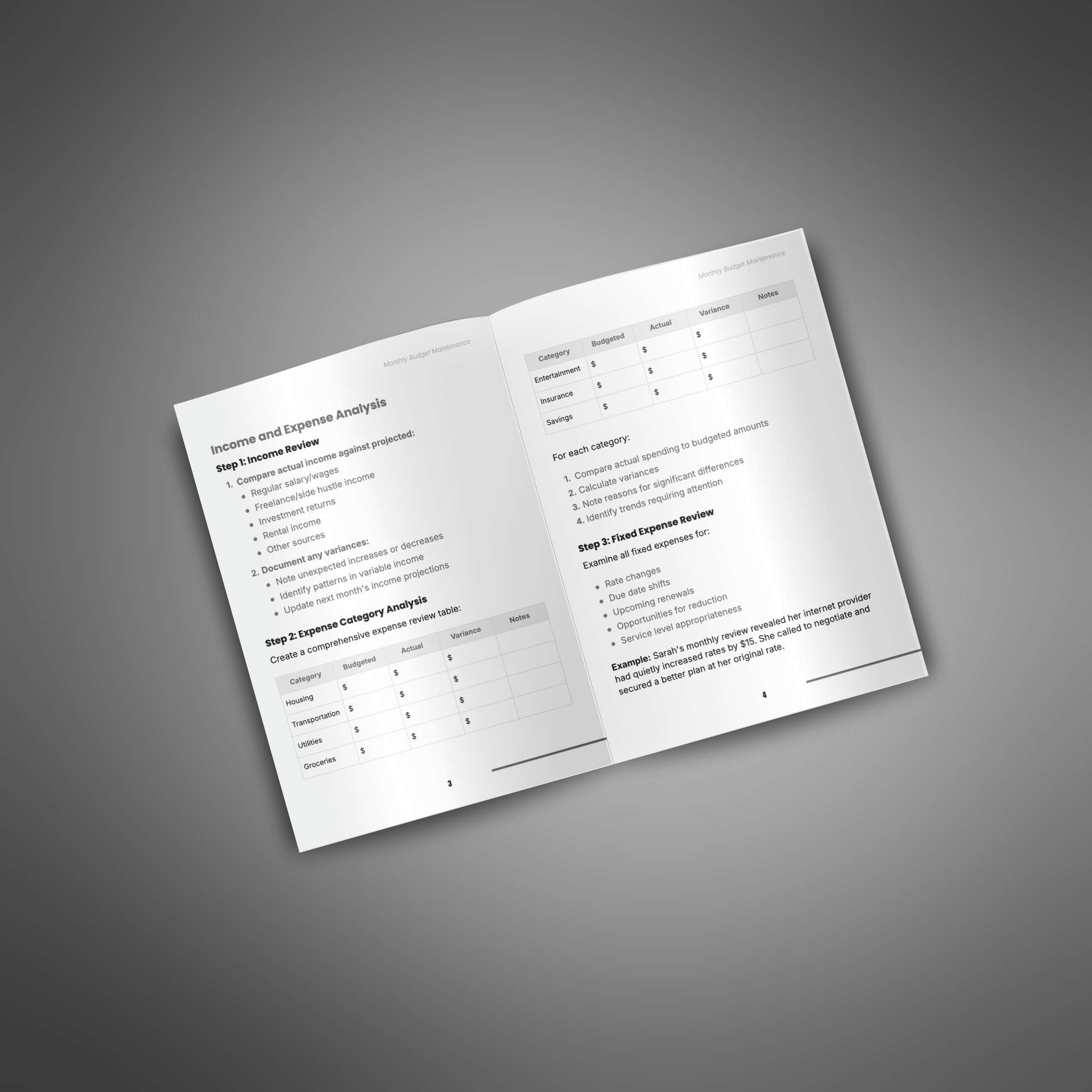 Monthly Budget Maintenance